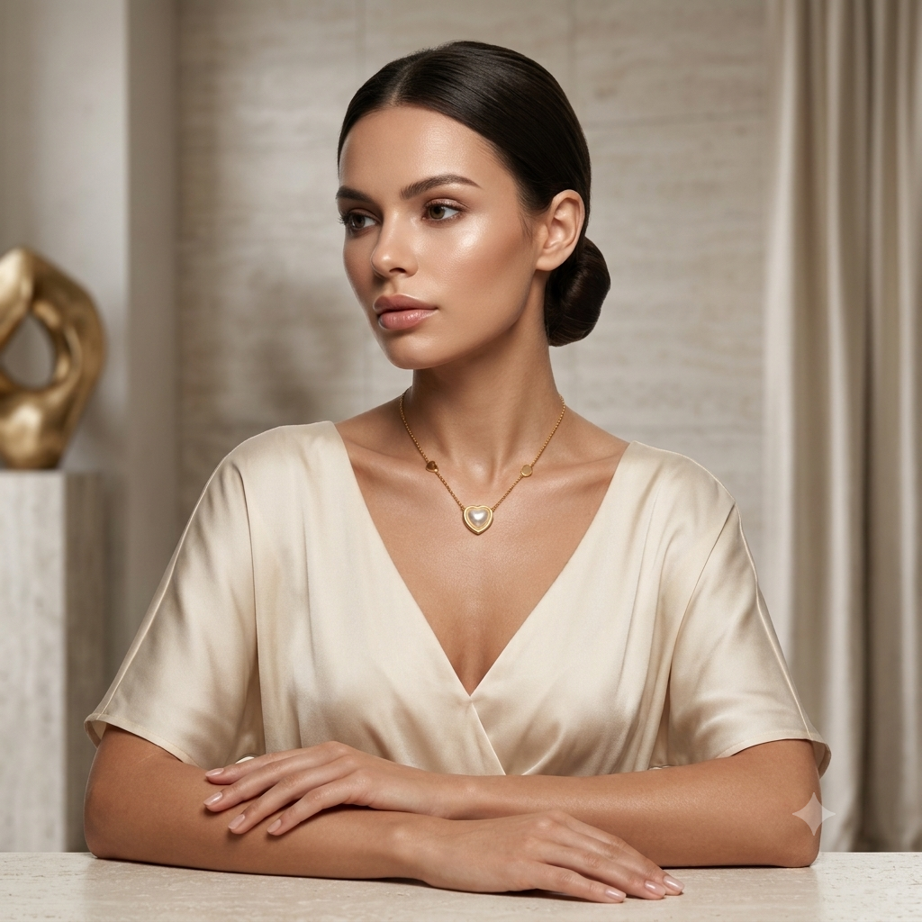 Gold Heart Pearl Necklace for Women