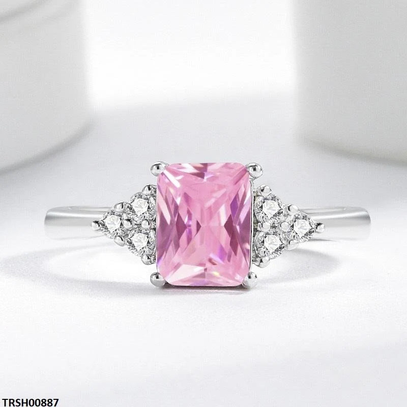 BLX Rectangle Pink Stone Ring Adjustable