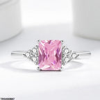 BLX Rectangle Pink Stone Ring Adjustable