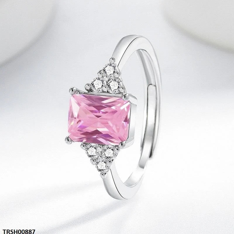 BLX Rectangle Pink Stone Ring Adjustable