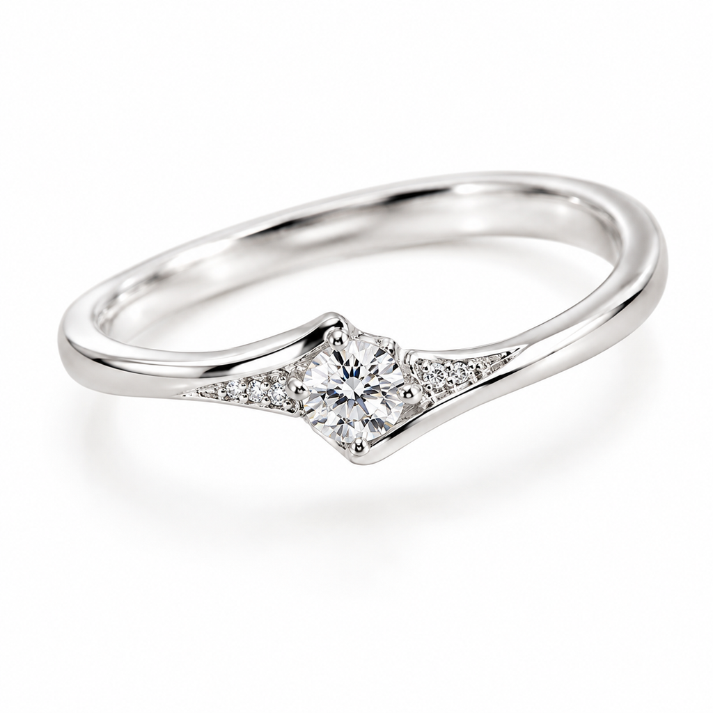 ZARISHA Delicate Wave Solitaire Ring with Side Accents
